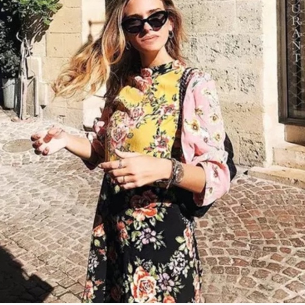 Zara floral patchwork dress sz L large (Б303)